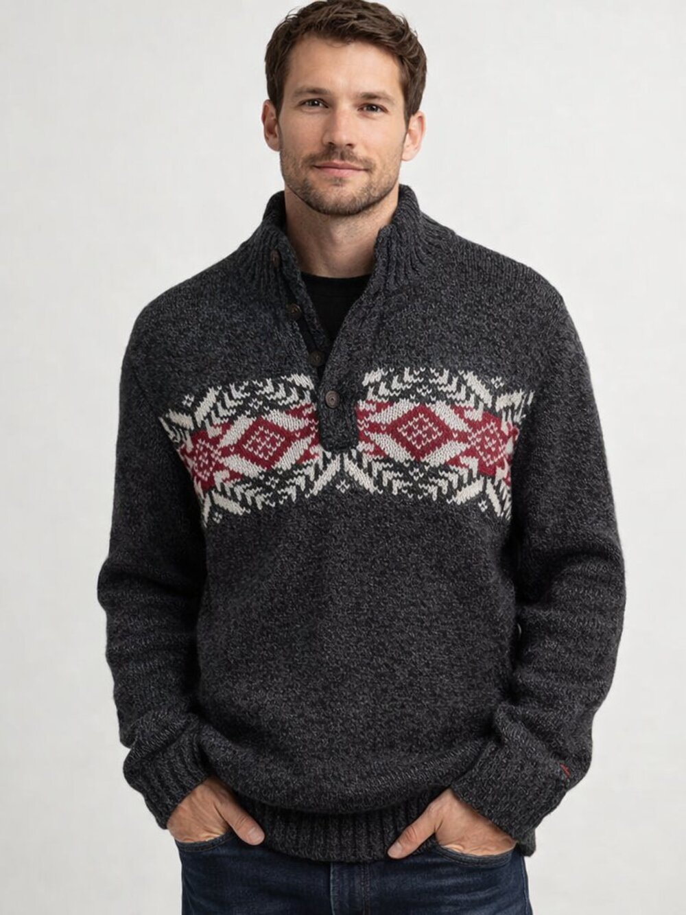 IZOD Men's Nordic Fair Isle Mock Neck Sweater Size XL